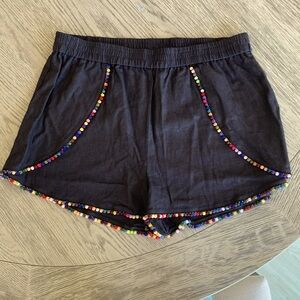 BCBG Black Linen Blend Embellished Shorts. Size Large.